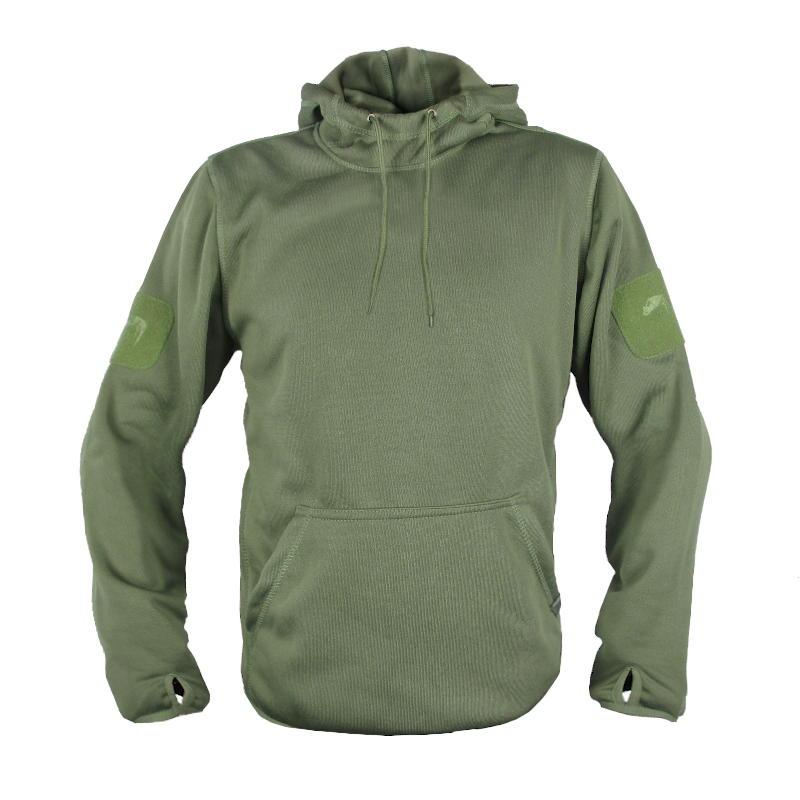 Viper Fleece Hoodie - Green With Thumb Holes, Drawstring Hood & Front Pocket - View #3