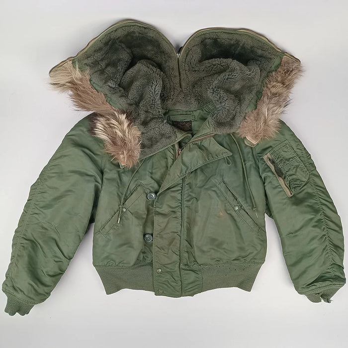 US N-2B Flight Jacket w Attached Hood and Fur Ruff 1962 - Sz M - US Air Force Surplus - Flight Jackets