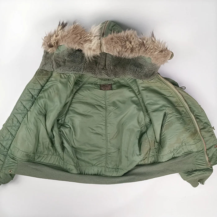 US N-2B Flight Jacket w Attached Hood and Fur Ruff 1962 - Sz M - US Air Force Surplus - Flight Jackets