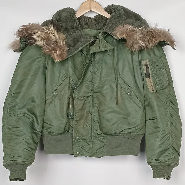 US N-2B Flight Jacket w Attached Hood and Fur Ruff 1962 - Sz M - US Air Force Surplus - Flight Jackets