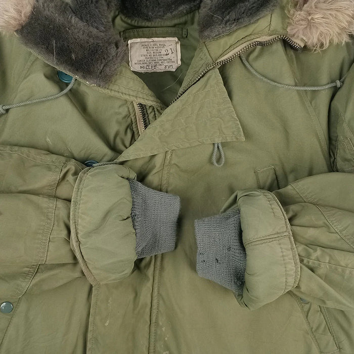 US N-3B OD Jacket with Fur Ruff 1972 - M - US Air Force Surplus - Flight Jackets
