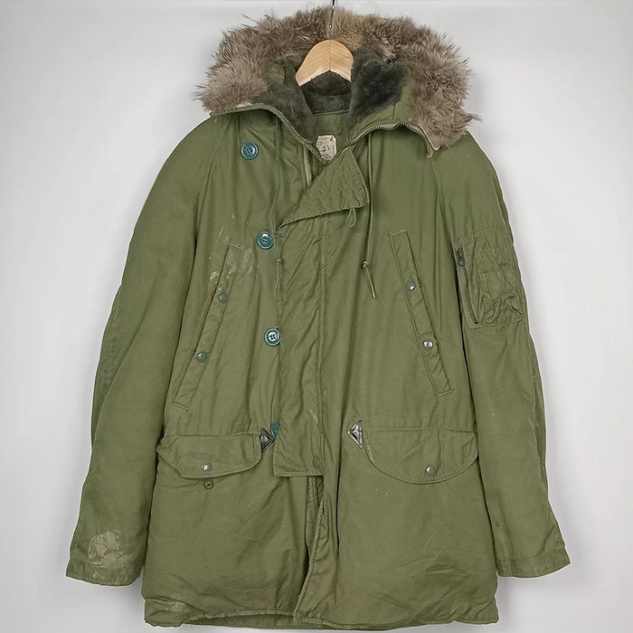 US N-3B OD Jacket with Fur Ruff 1972 - M - US Air Force Surplus - Flight Jackets