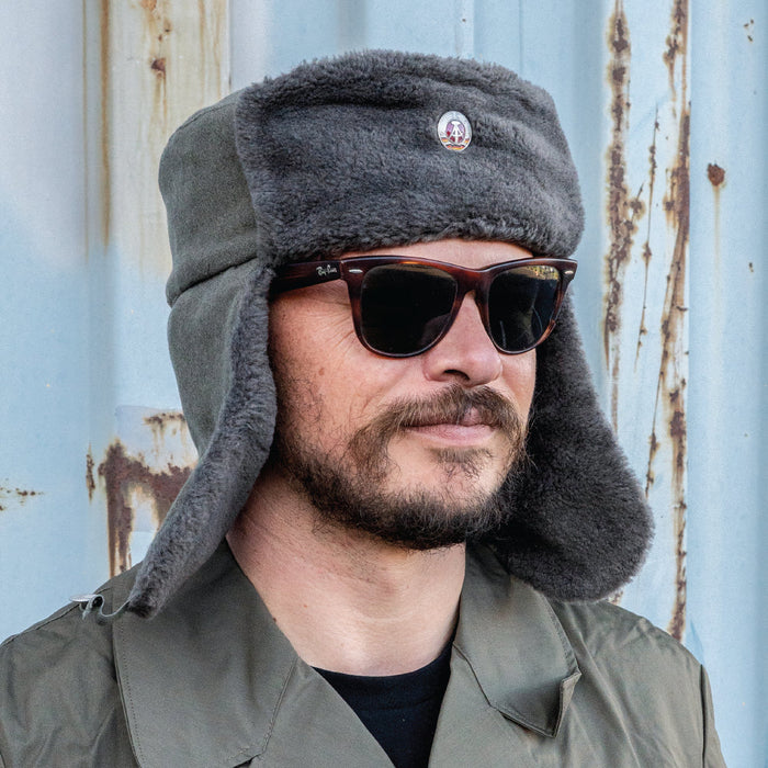 East German Ushanka With Badge - East German Army Surplus - Hats