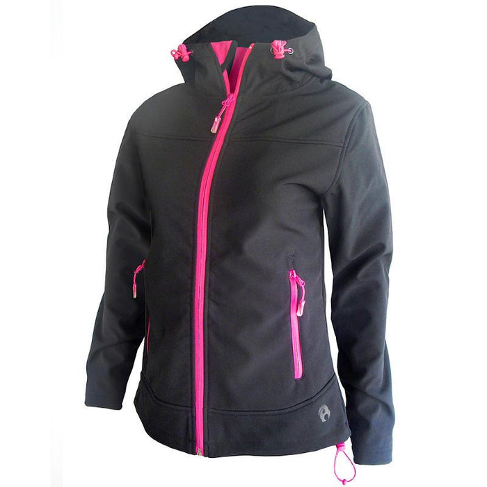 Rosella Black Softshell Jacket (pink trim) - Kiwistuff - Clearance Softshells